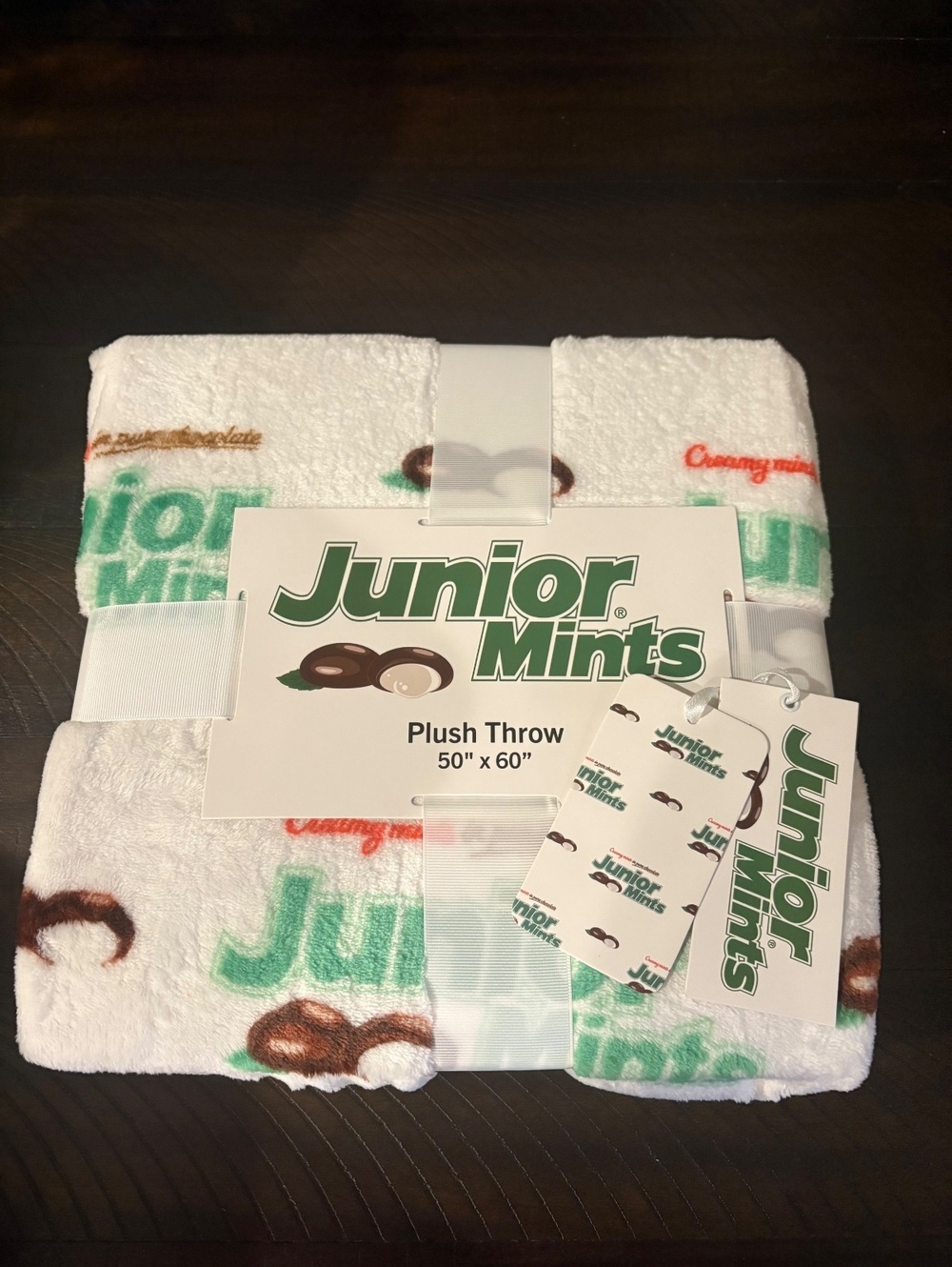 Junior Mints Plush Throw Blanket 50 x 60 Candy Logo White Green Fleece New